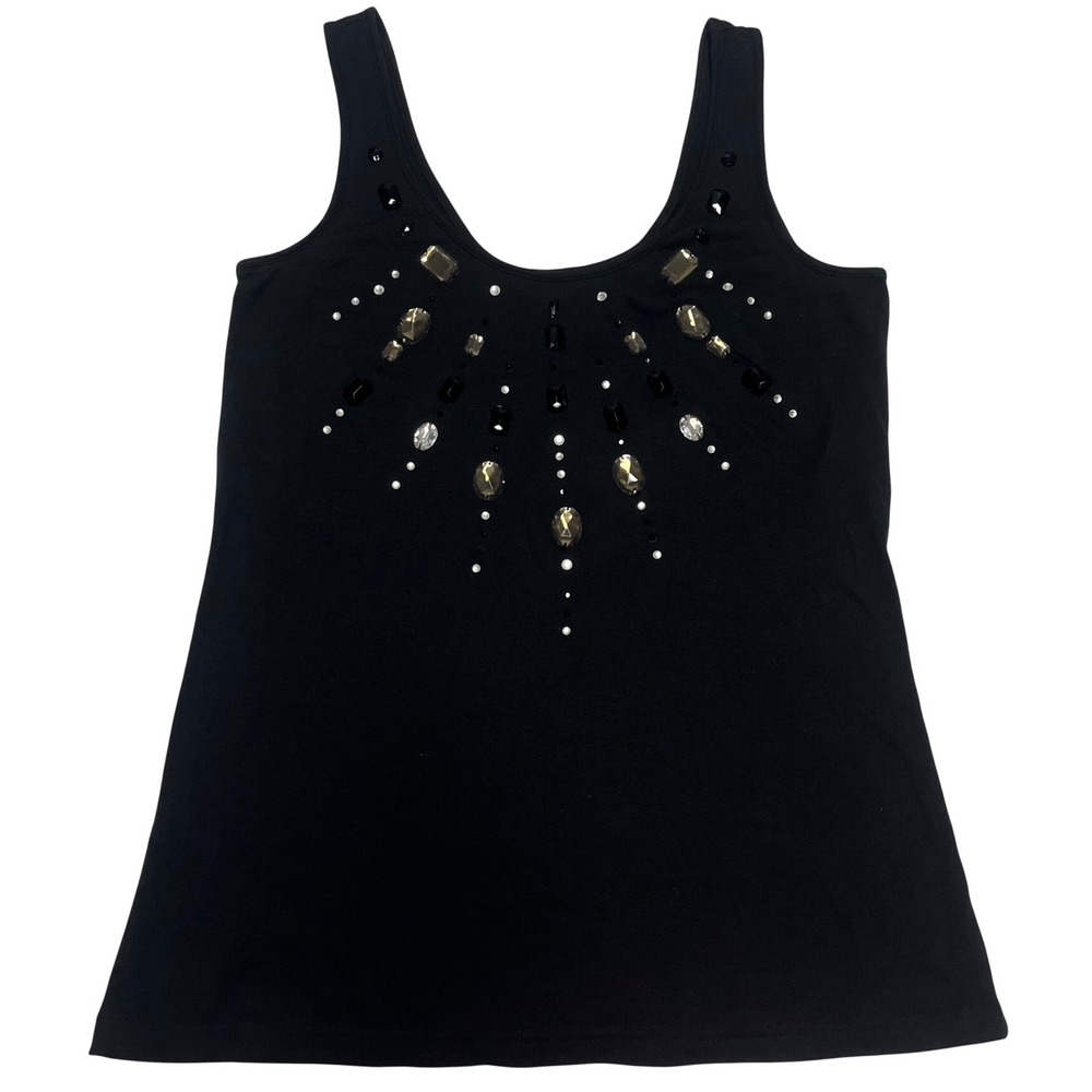 Candies Womens Black Embellished Jewel Neck Tank Top Sleeveless Medium M